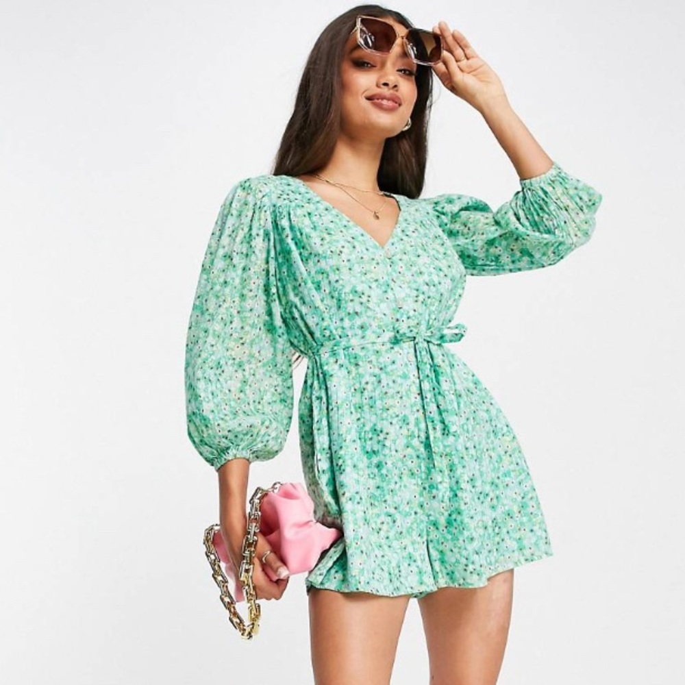 Floral Green Petite Romper